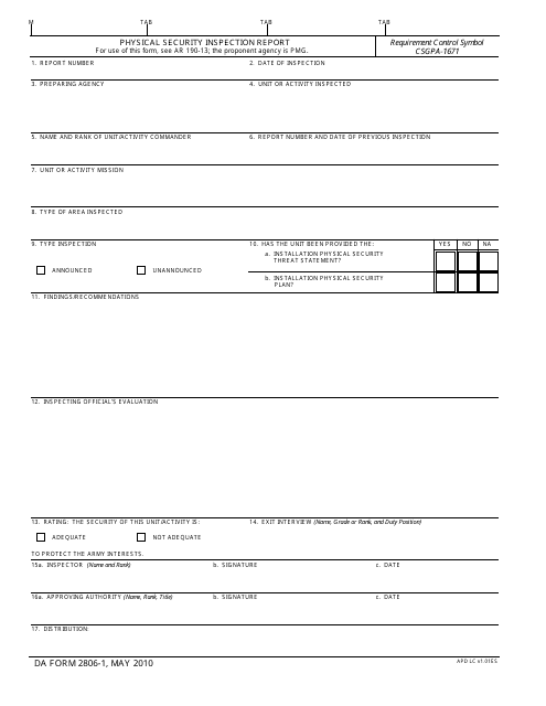 DA Form 2806-1  Printable Pdf
