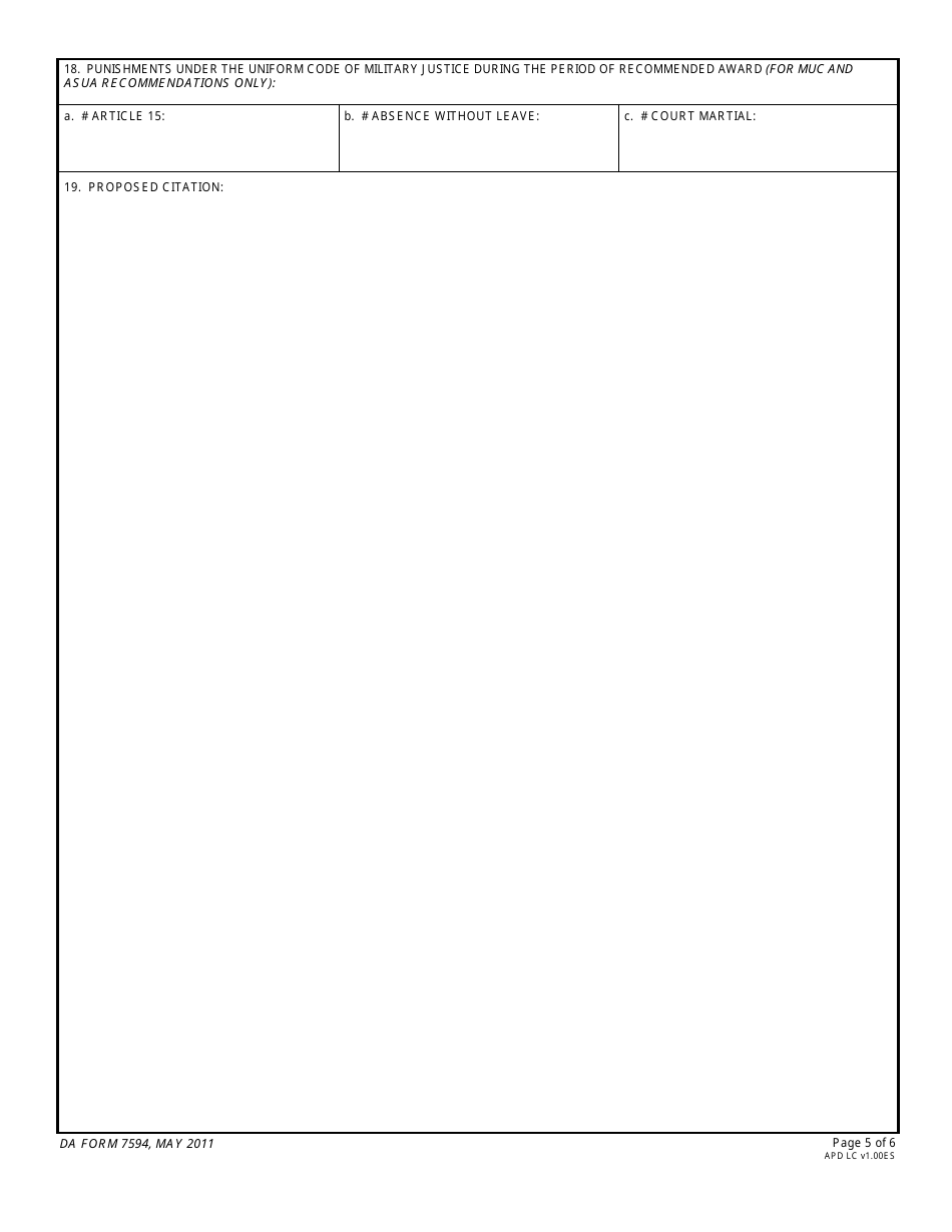 DA Form 7594 Unit Award Recommendation, Page 5