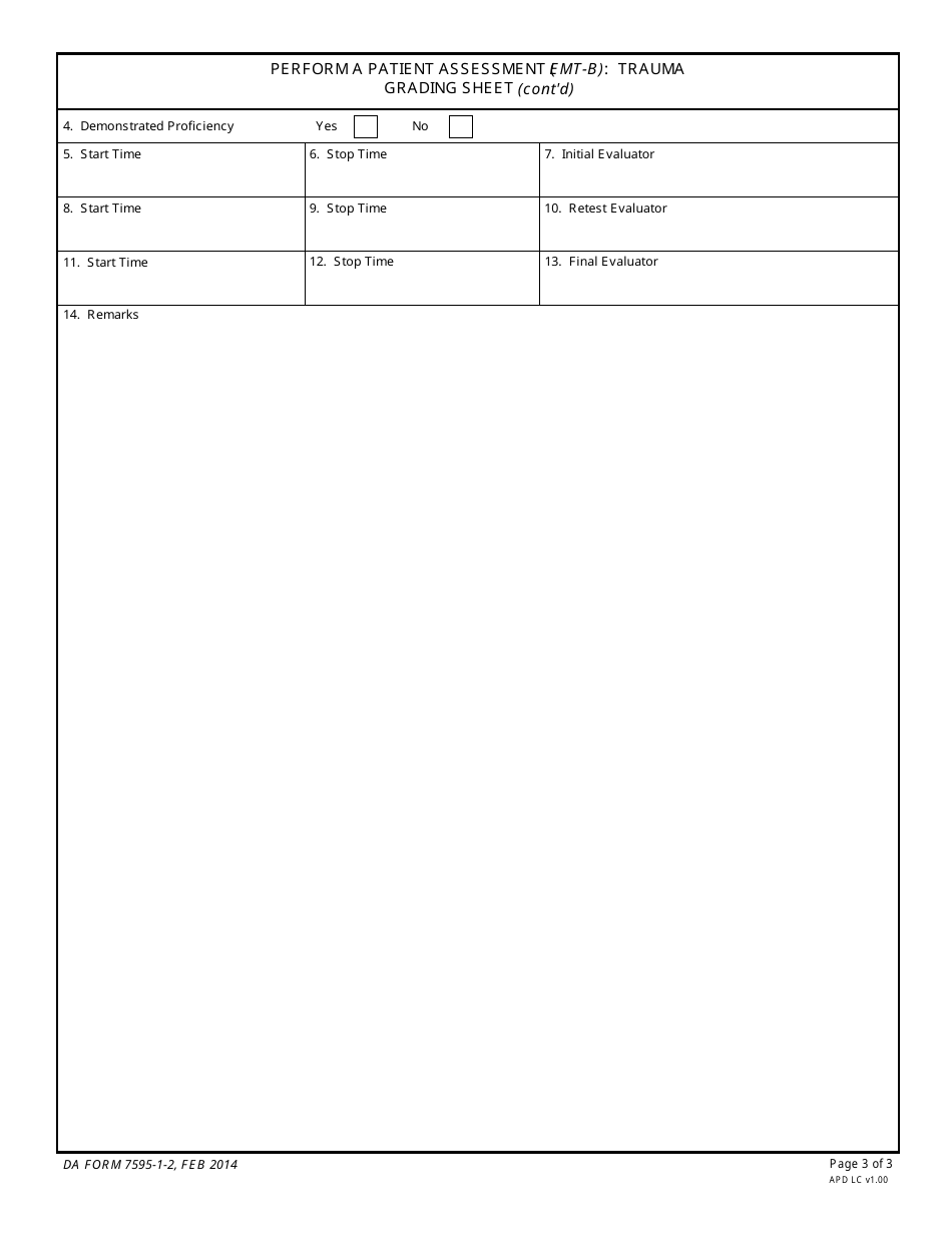 DA Form 7595-1-2 Perform an Emergency Medical Technician Trauma Assessment, Page 3