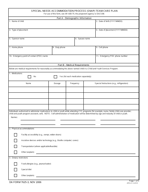DA Form 7625-3  Printable Pdf