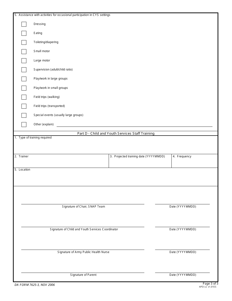 DA Form 7625-3 Special Needs Accommodation Process (Snap) Team Care Plan, Page 3