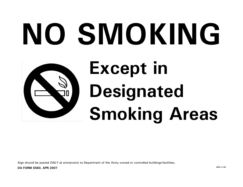 DA Form 5560 No Smoking Except in Designated Smoking Areas