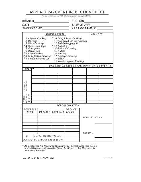 DA Form 5146-r Asphalt Pavement Inspection Sheet