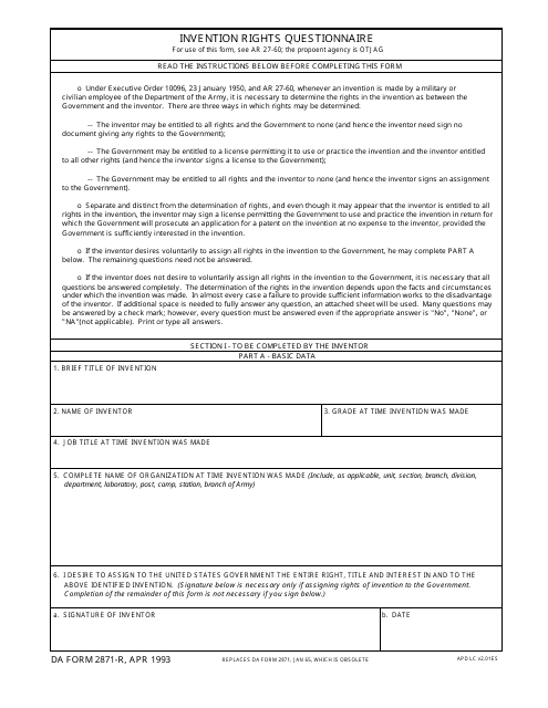 DA Form 2871-r  Printable Pdf