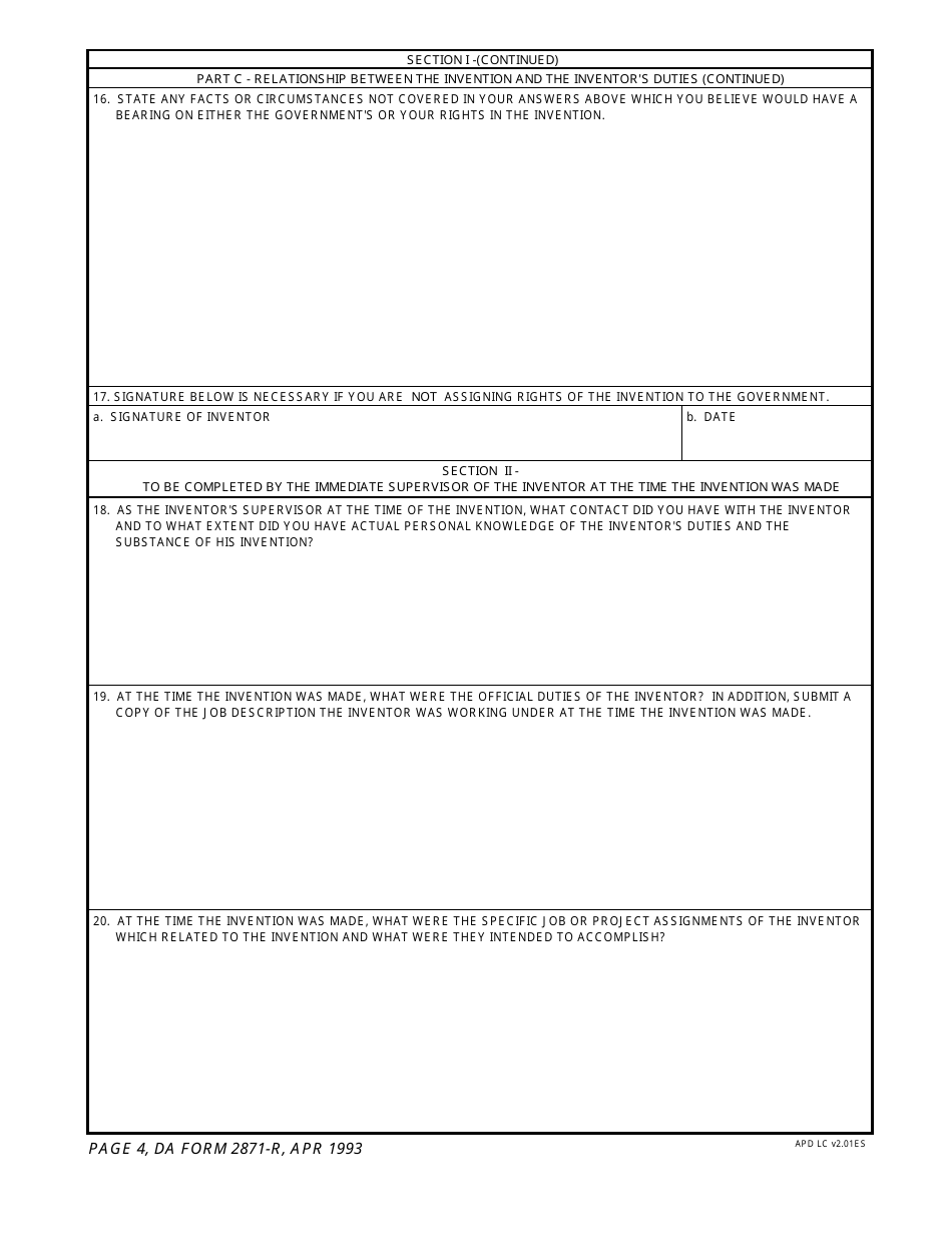 DA Form 2871-r Invention Rights Questionnaire, Page 4