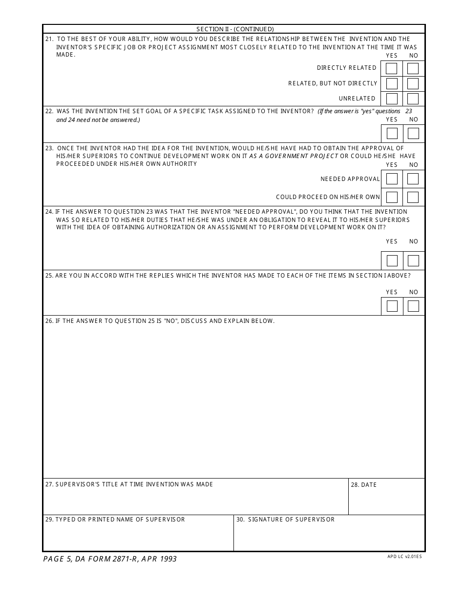 DA Form 2871-r Invention Rights Questionnaire, Page 5