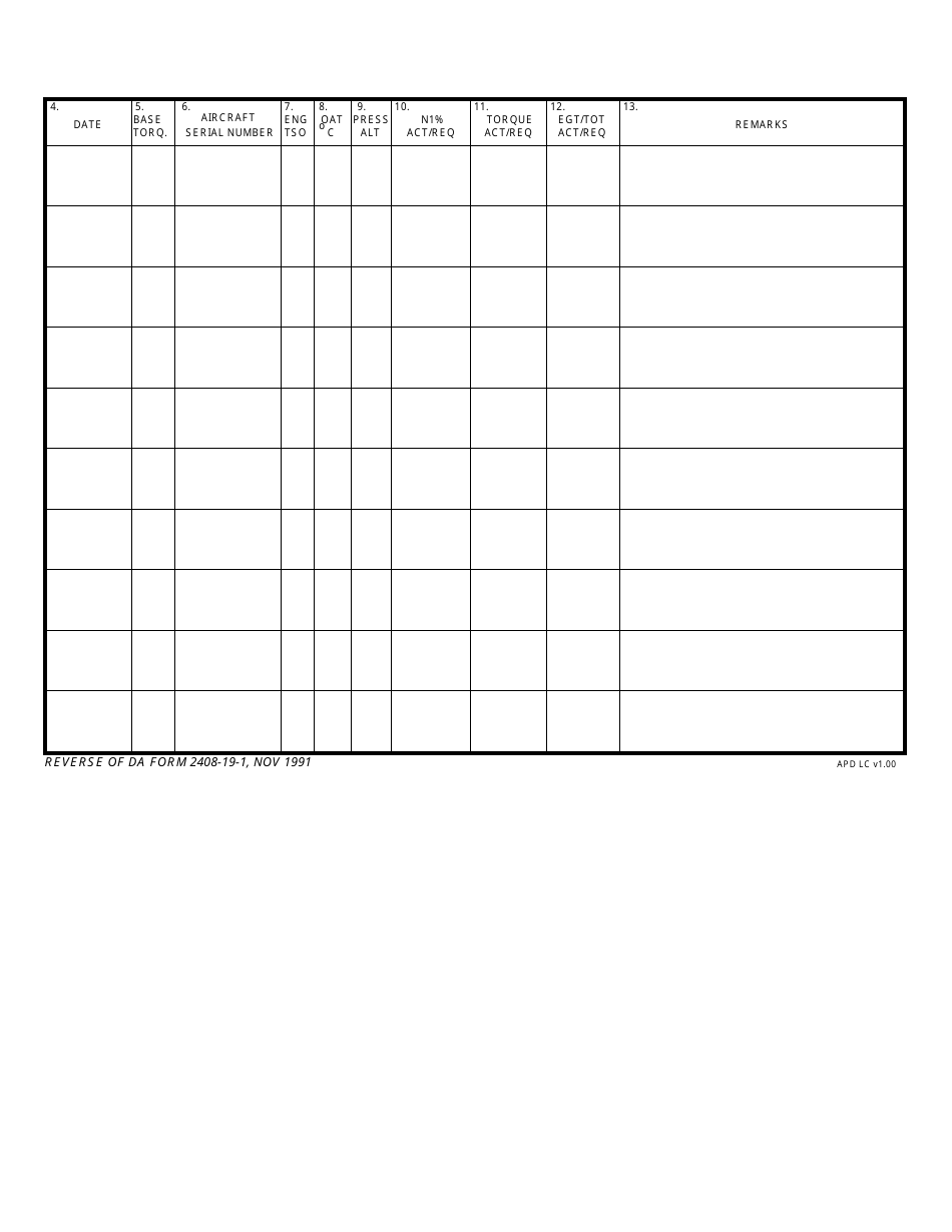DA Form 2408-19-1 T53 / T55 Turbine Engine Analysis Check Record, Page 2