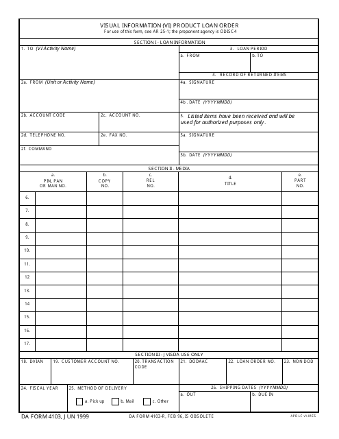 DA Form 4103  Printable Pdf