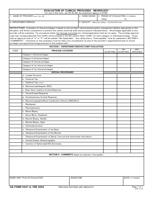 DA Form 5441-4  Printable Pdf