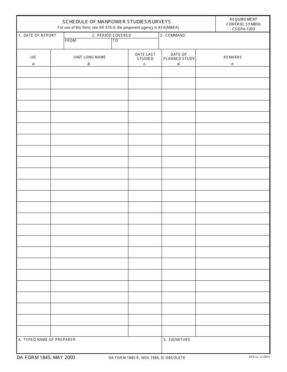 DA Form 1845 - Fill Out, Sign Online and Download Fillable PDF ...