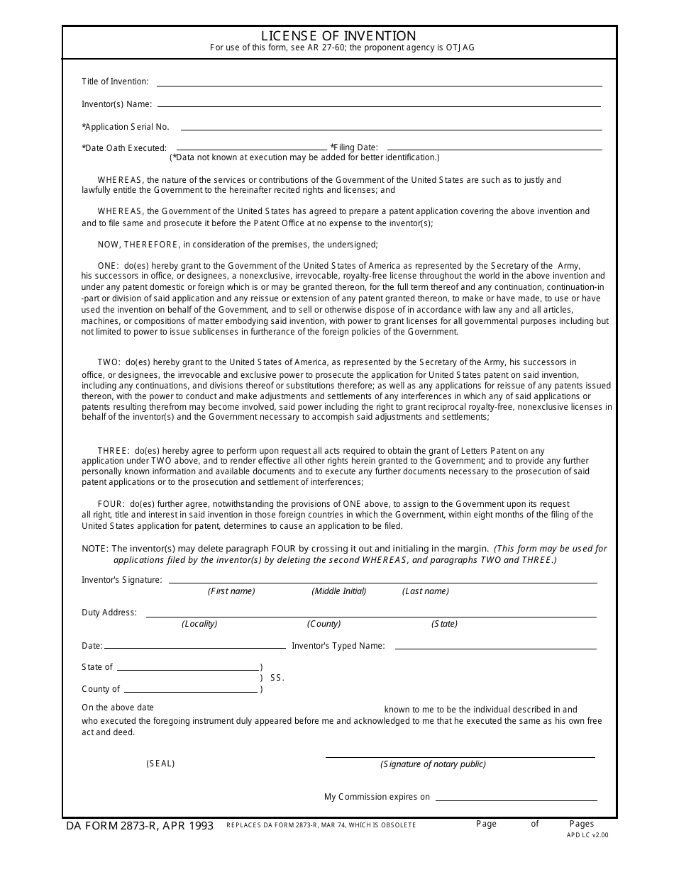 DA Form 2873-r - Fill Out, Sign Online and Download Fillable PDF ...