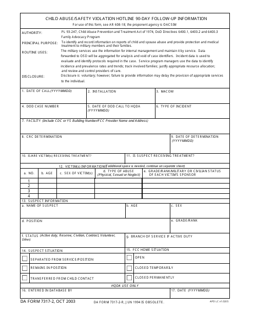DA Form 7317-2  Printable Pdf