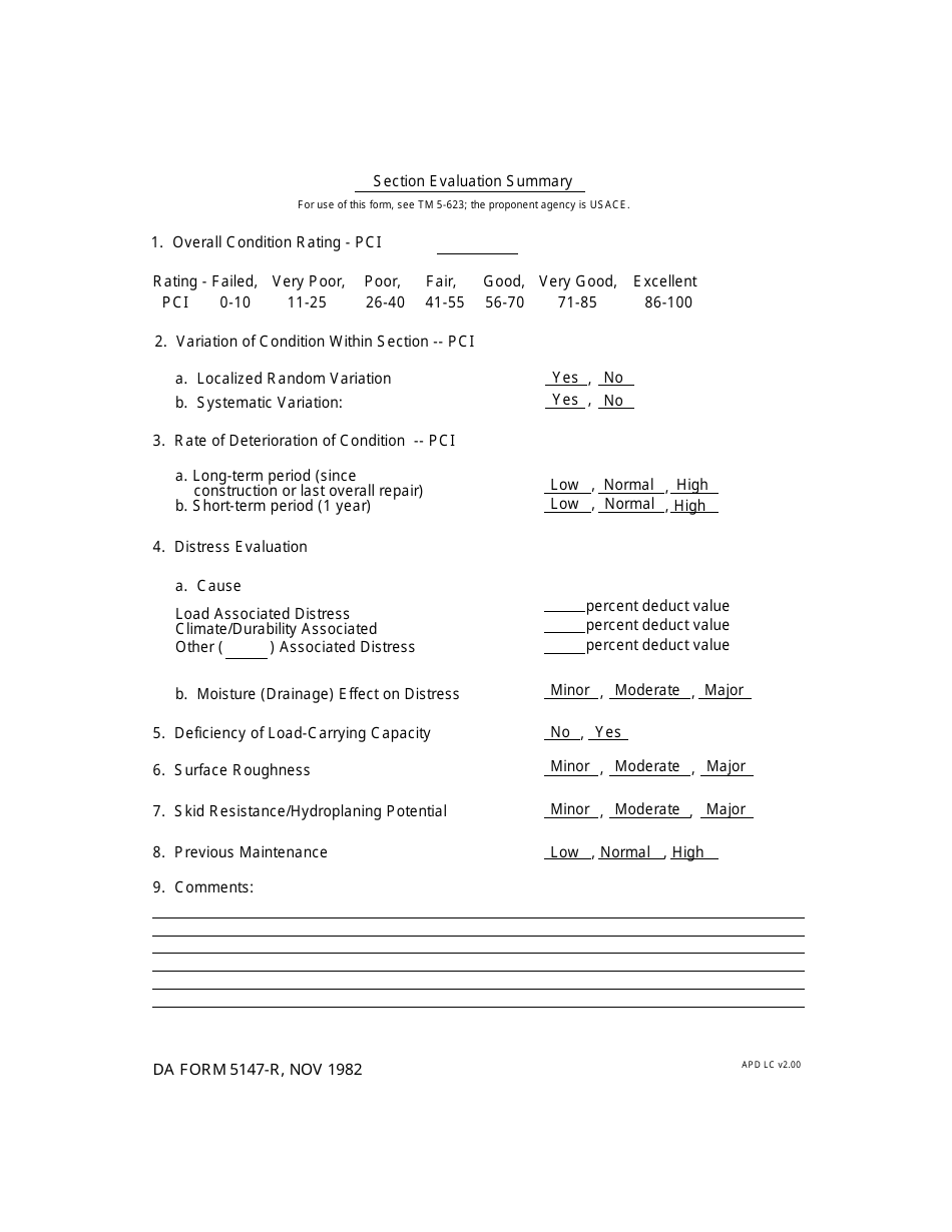 DA Form 5147-r Section Evaluation Summary, Page 1
