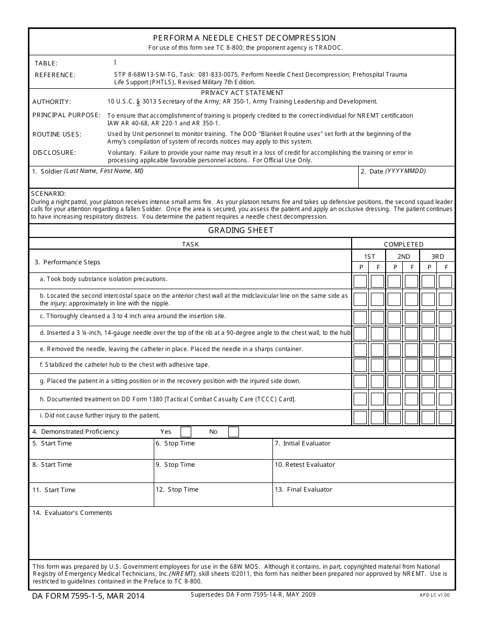 DA Form 7595-1-5 - Fill Out, Sign Online and Download Fillable PDF ...