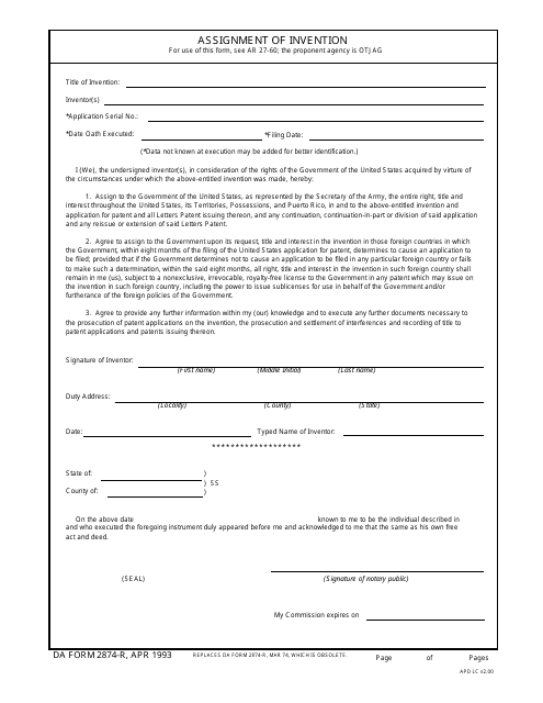 DA Form 2874-r  Printable Pdf