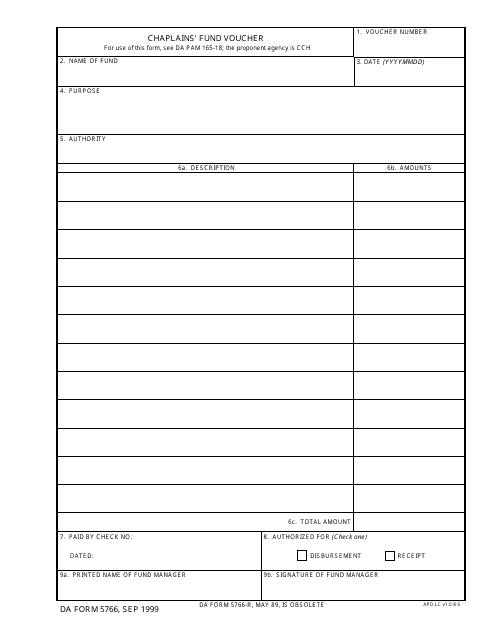 DA Form 5766  Printable Pdf