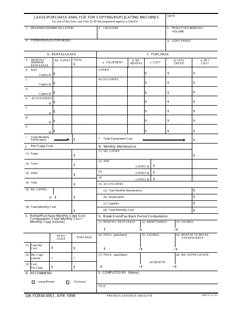 DA Form 4951  Printable Pdf