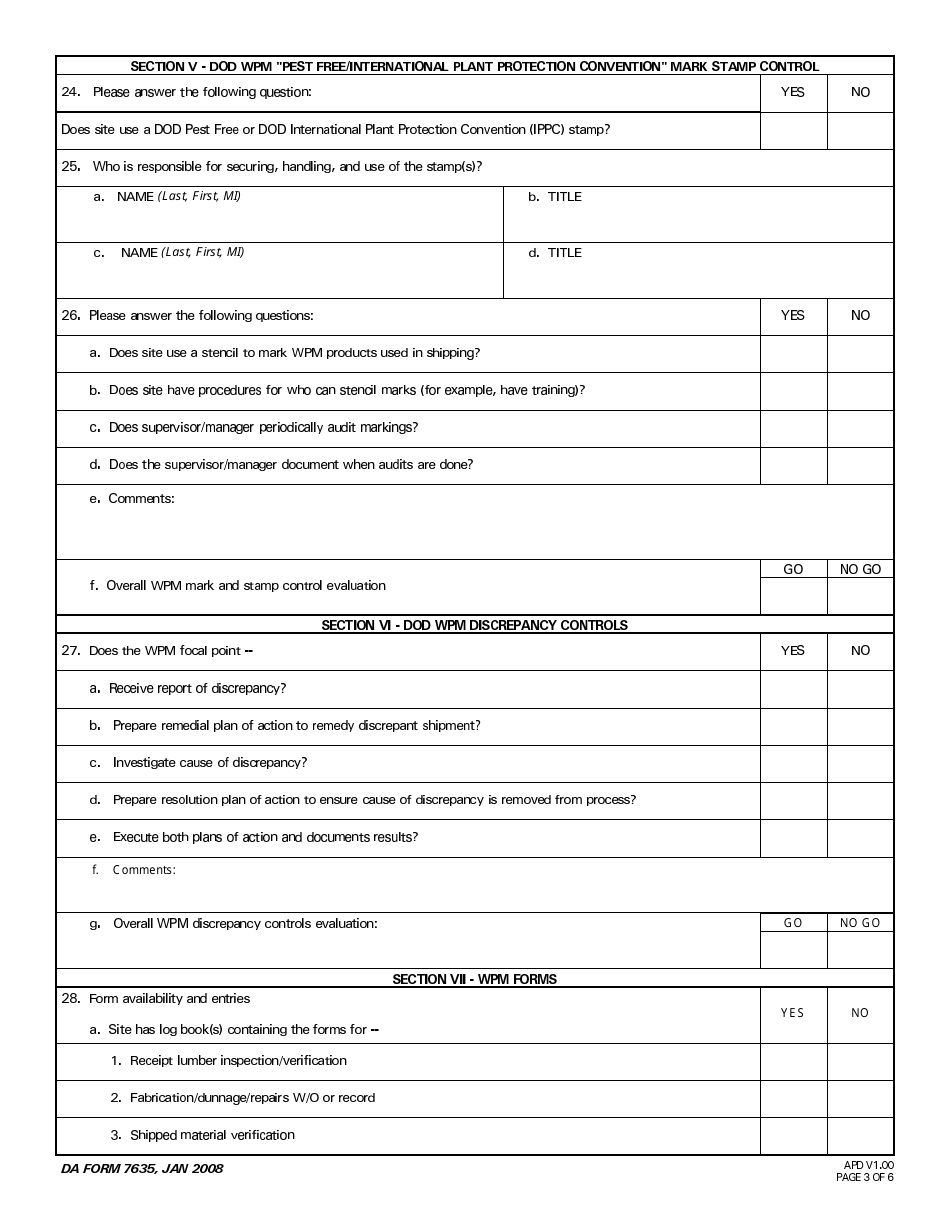 DA Form 7635 U.S. Army Wood Packaging Material Site Self-certification Auditors Checklist, Page 3