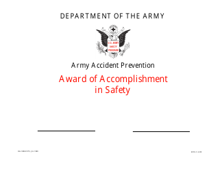 Document preview: DA Form 5775 Army Accident Prevention - Award of Accomplishment in Safety