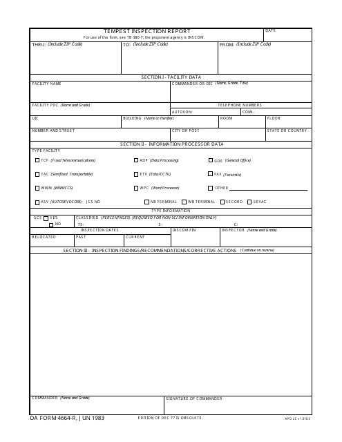 DA Form 4664-r Tempest Inspection Report