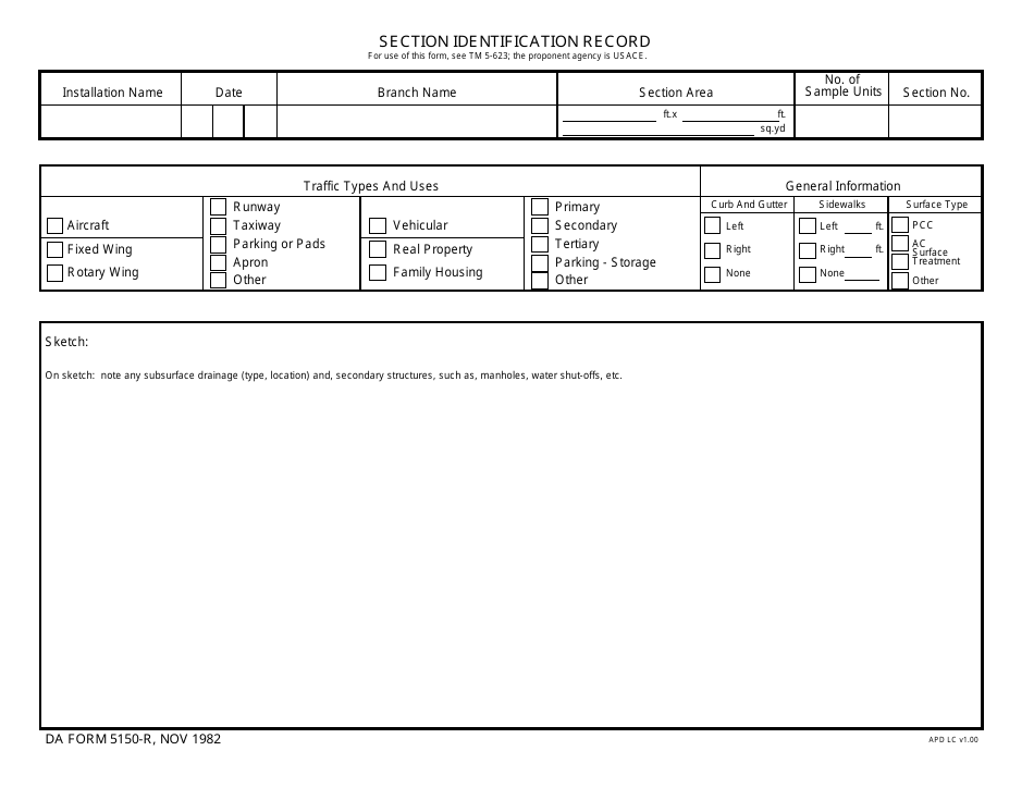 DA Form 5150-r Section Identification Record, Page 1