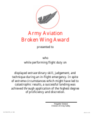 Document preview: DA Form 5778 Army Aviation Broken Wing Award