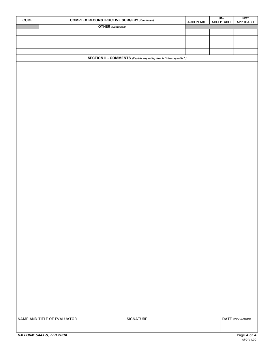 DA Form 5441-9 Evaluation of Clinical Privileges - Podiatry, Page 4