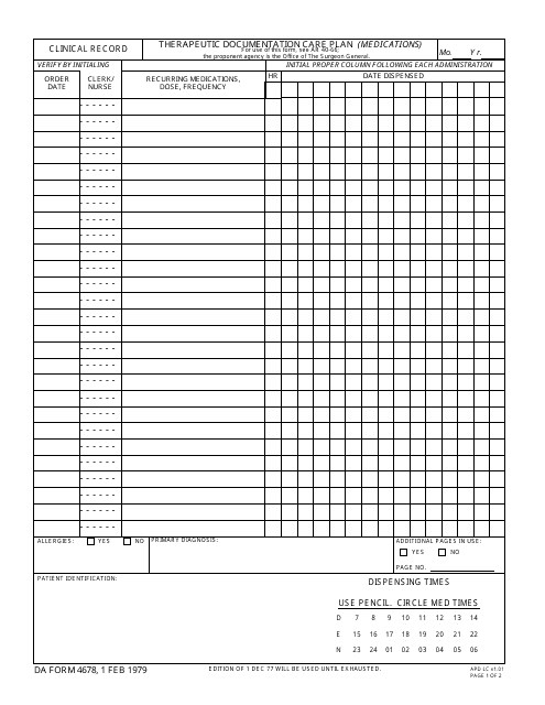 DA Form 4678  Printable Pdf