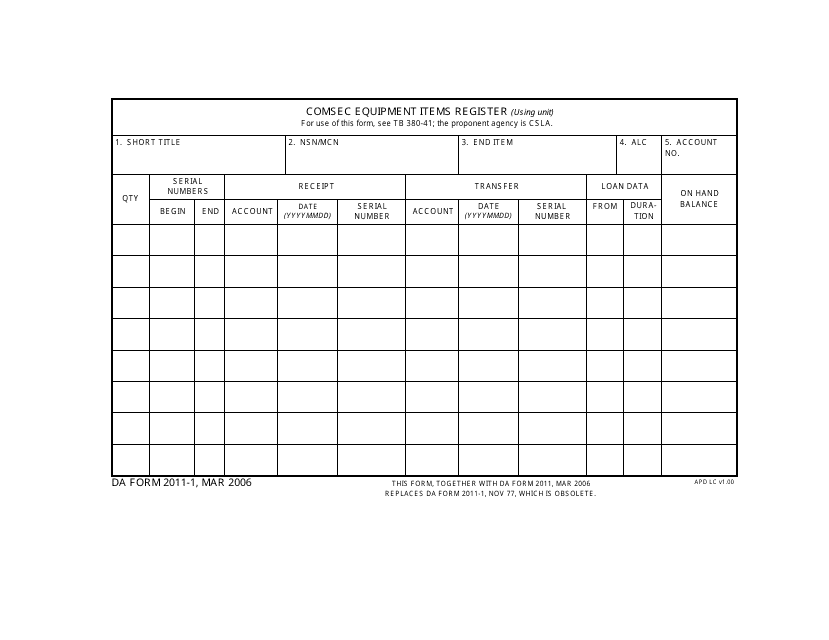 DA Form 2011-1  Printable Pdf