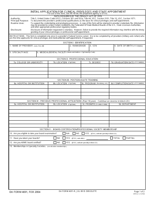 DA Form 4691  Printable Pdf