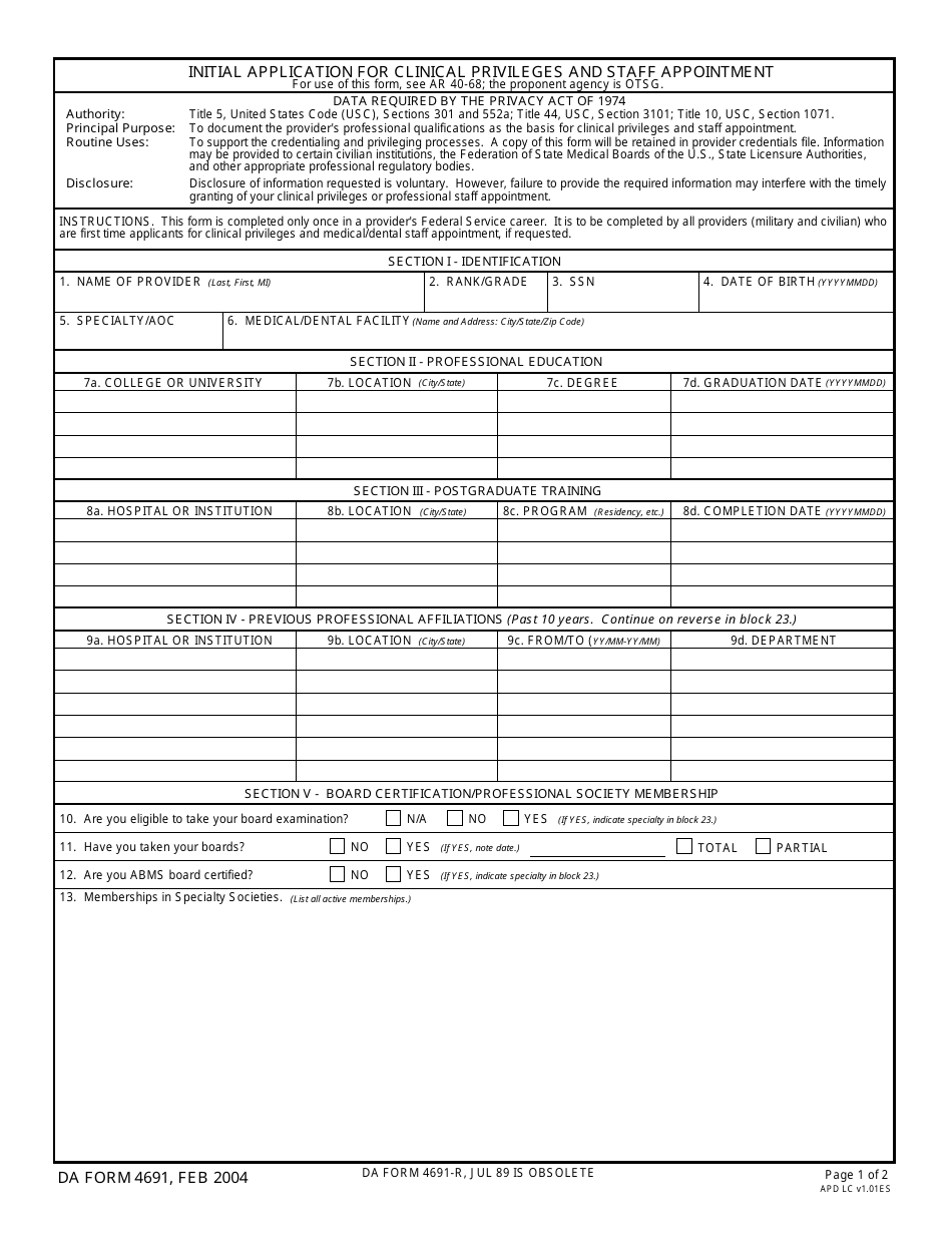 DA Form 4691 - Fill Out, Sign Online and Download Fillable PDF ...