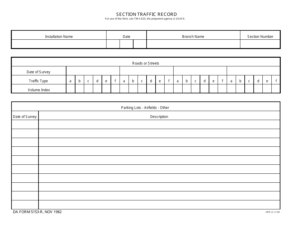 DA Form 5153-r Section Traffic Record, Page 1