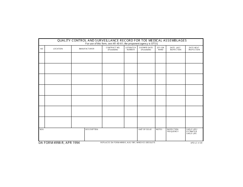 DA Form 4998-r Printable Pdf
