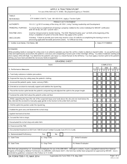 DA Form 7595-1-15  Printable Pdf