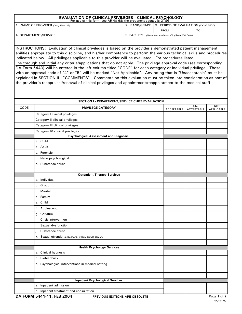 DA Form 5441-11 - Fill Out, Sign Online and Download Printable PDF ...