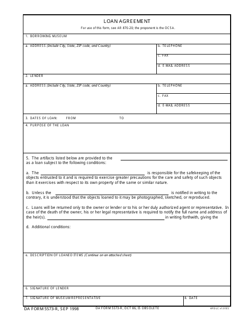 DA Form 5573-r Loan Agreement