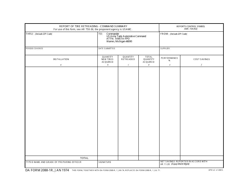 DA Form 2088-1r  Printable Pdf