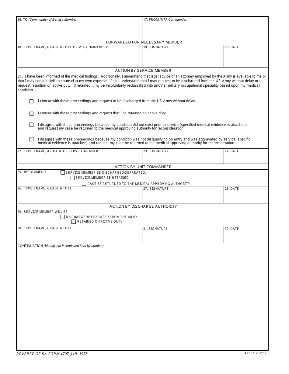 DA Form 4707 Entrance Physical Standards Board (Epsbd) Proceedings, Page 2