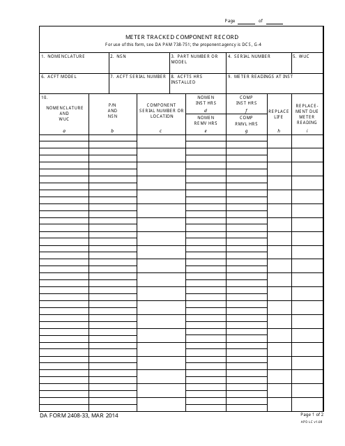 DA Form 2408-33  Printable Pdf