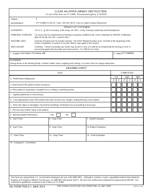 DA Form 7595-2-1  Printable Pdf