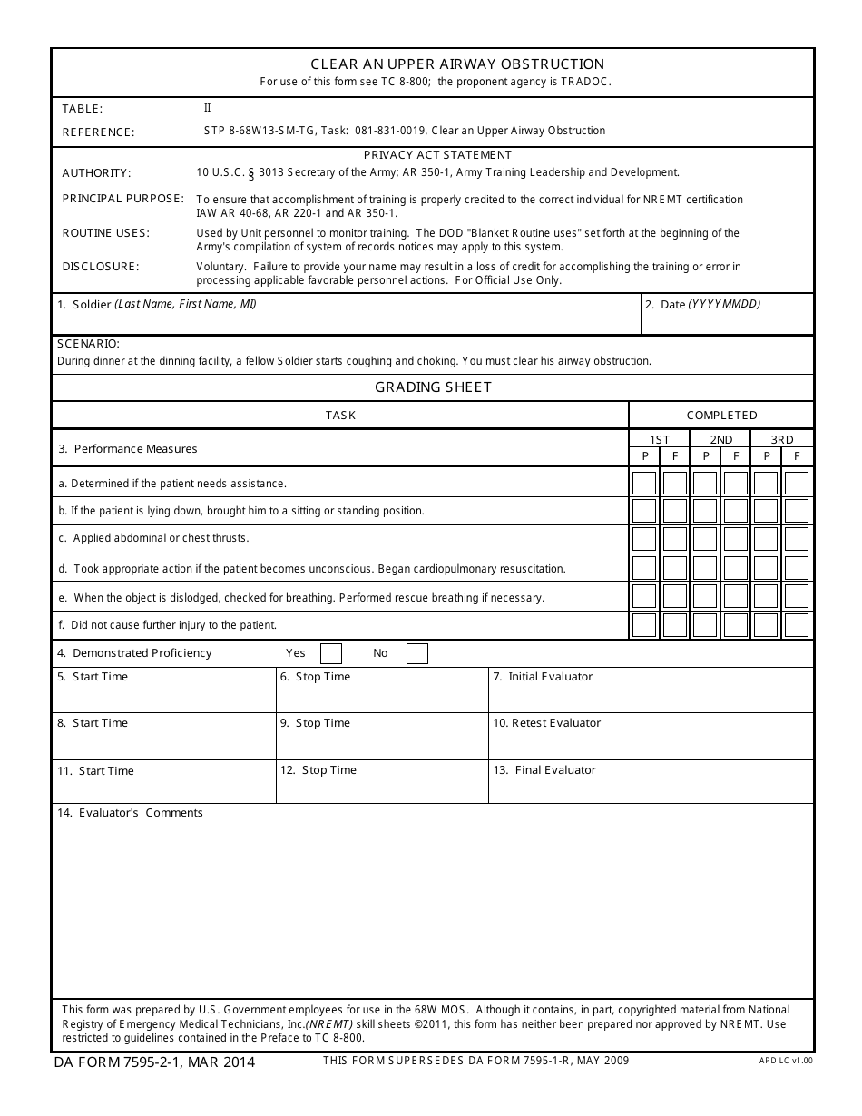 DA Form 7595-2-1 - Fill Out, Sign Online and Download Fillable PDF ...