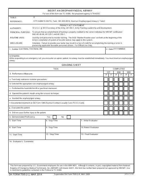 DA Form 7595-2-2  Printable Pdf