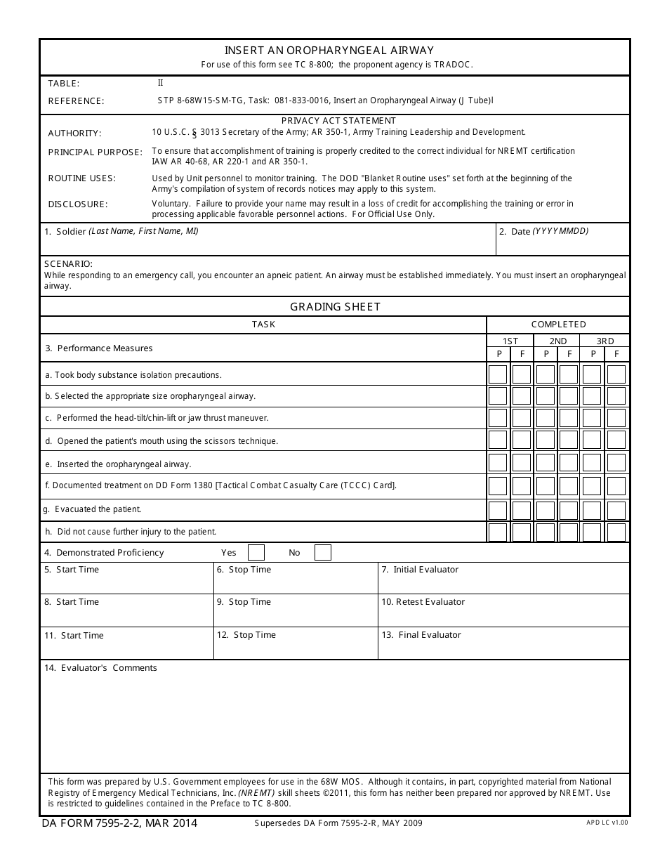 DA Form 7595-2-2 - Fill Out, Sign Online and Download Fillable PDF ...