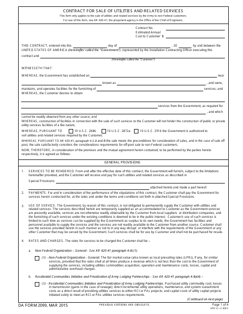 DA Form 2099 Contract for Sale of Utilities and Related Services