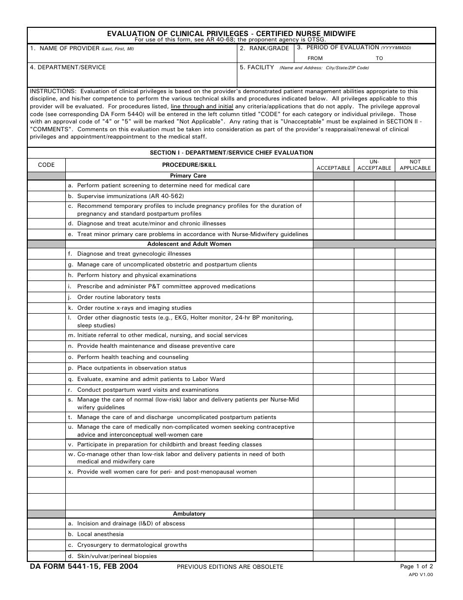 DA Form 5441-15 - Fill Out, Sign Online and Download Printable PDF ...