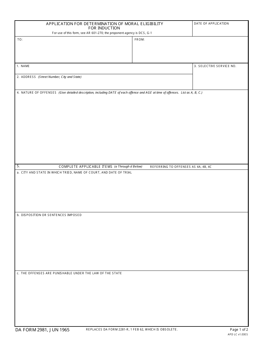 DA Form 2981 - Fill Out, Sign Online and Download Fillable PDF ...