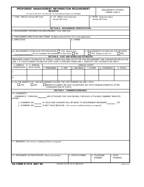 DA Form 5170-r  Printable Pdf