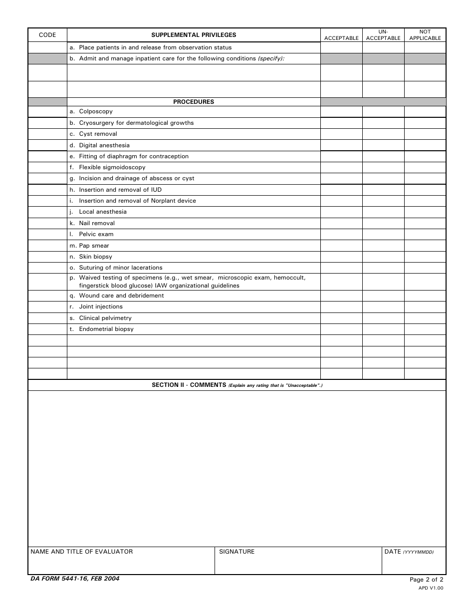 DA Form 5441-16 - Fill Out, Sign Online and Download Printable PDF ...