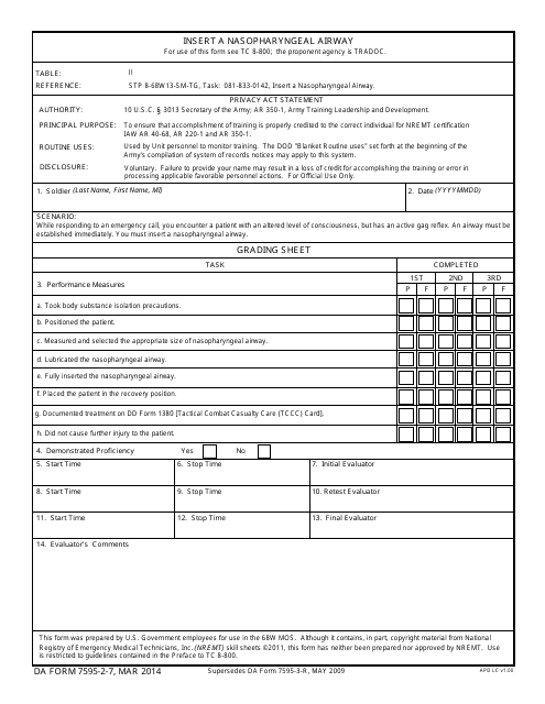DA Form 7595-2-7  Printable Pdf