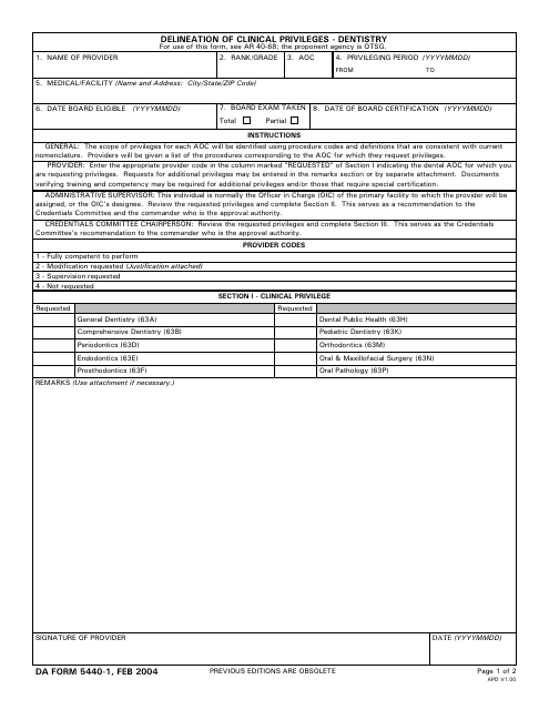DA Form 5440-1  Printable Pdf